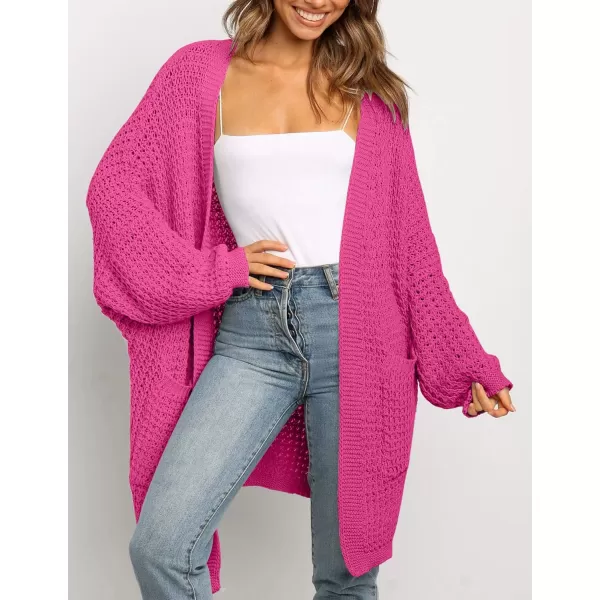 ZESICA Womens 2024 Fall Long Batwing Sleeve Open Front Chunky Knit Cardigan SweaterRose