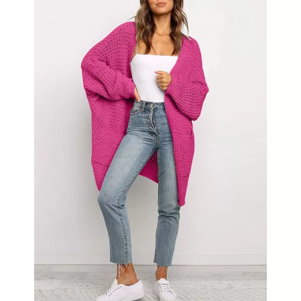 ZESICA Womens 2024 Fall Long Batwing Sleeve Open Front Chunky Knit Cardigan SweaterRose