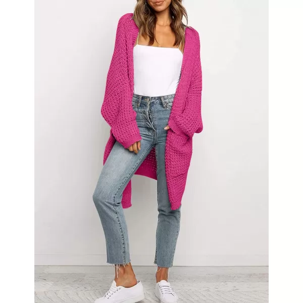 ZESICA Womens 2024 Fall Long Batwing Sleeve Open Front Chunky Knit Cardigan SweaterRose