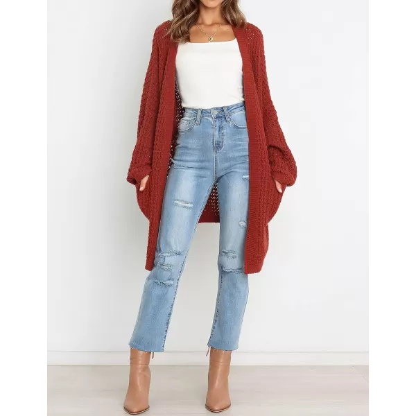 ZESICA Womens 2024 Fall Long Batwing Sleeve Open Front Chunky Knit Cardigan SweaterRust