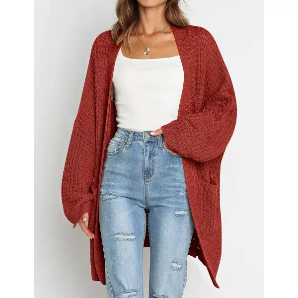 ZESICA Womens 2024 Fall Long Batwing Sleeve Open Front Chunky Knit Cardigan SweaterRust