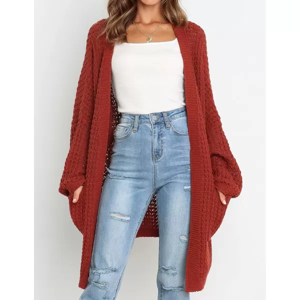 ZESICA Womens 2024 Fall Long Batwing Sleeve Open Front Chunky Knit Cardigan SweaterRust