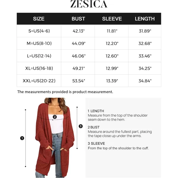 ZESICA Womens 2024 Fall Long Batwing Sleeve Open Front Chunky Knit Cardigan SweaterRust