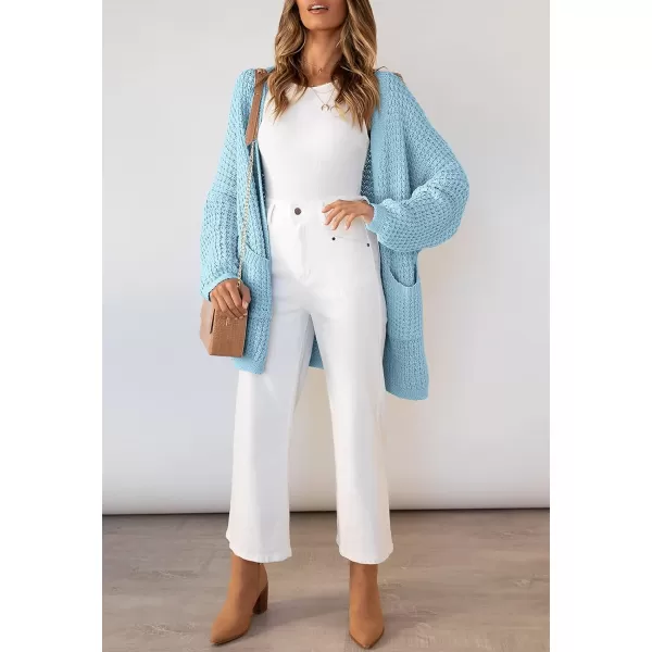 ZESICA Womens 2024 Fall Long Batwing Sleeve Open Front Chunky Knit Cardigan SweaterSkyblue