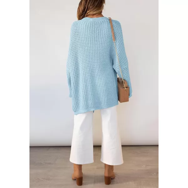 ZESICA Womens 2024 Fall Long Batwing Sleeve Open Front Chunky Knit Cardigan SweaterSkyblue