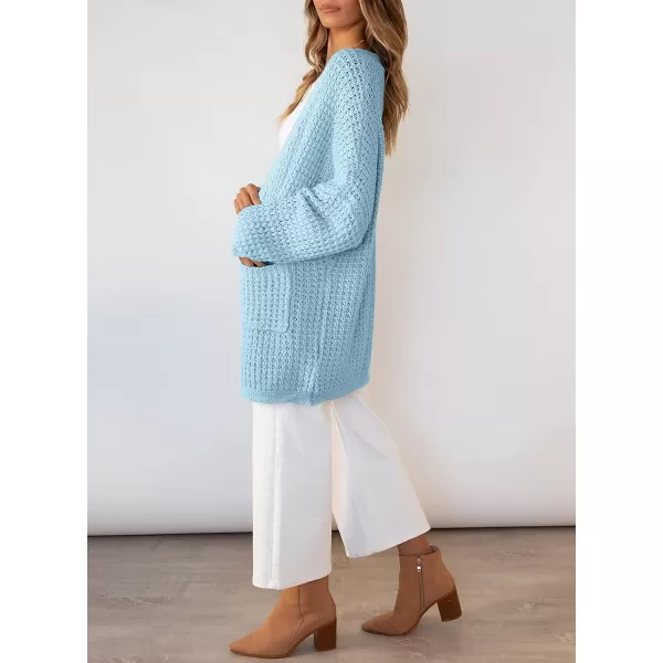 ZESICA Womens 2024 Fall Long Batwing Sleeve Open Front Chunky Knit Cardigan SweaterSkyblue