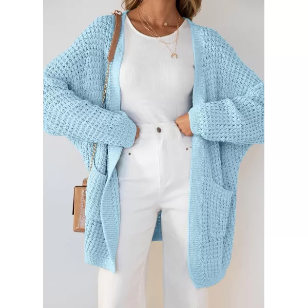 ZESICA Womens 2024 Fall Long Batwing Sleeve Open Front Chunky Knit Cardigan SweaterSkyblue