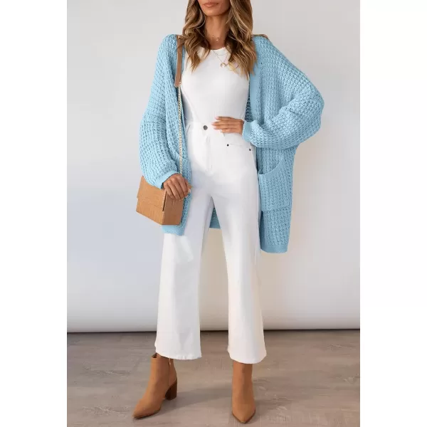 ZESICA Womens 2024 Fall Long Batwing Sleeve Open Front Chunky Knit Cardigan SweaterSkyblue