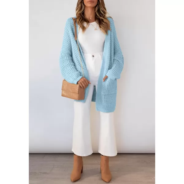 ZESICA Womens 2024 Fall Long Batwing Sleeve Open Front Chunky Knit Cardigan SweaterSkyblue