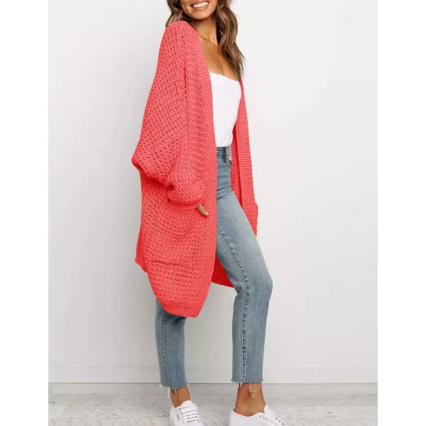 ZESICA Womens 2024 Fall Long Batwing Sleeve Open Front Chunky Knit Cardigan SweaterWatermelon