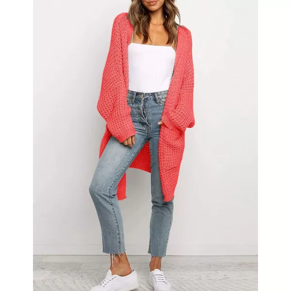ZESICA Womens 2024 Fall Long Batwing Sleeve Open Front Chunky Knit Cardigan SweaterWatermelon