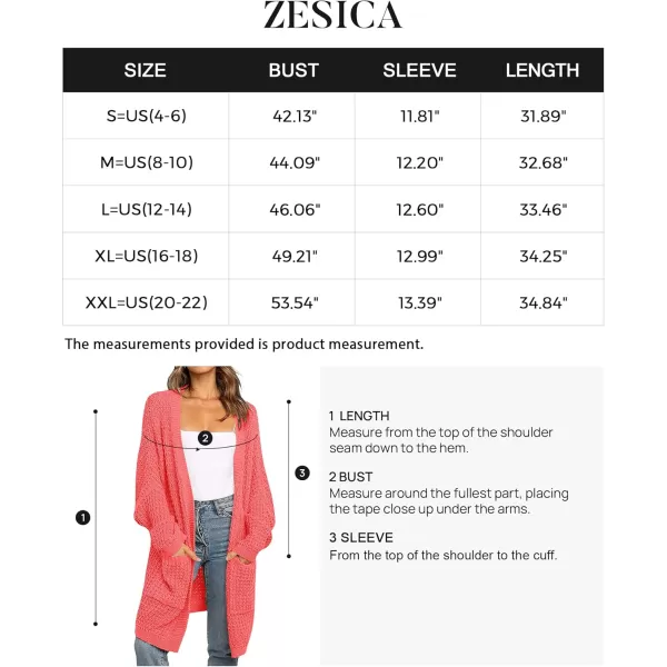 ZESICA Womens 2024 Fall Long Batwing Sleeve Open Front Chunky Knit Cardigan SweaterWatermelon