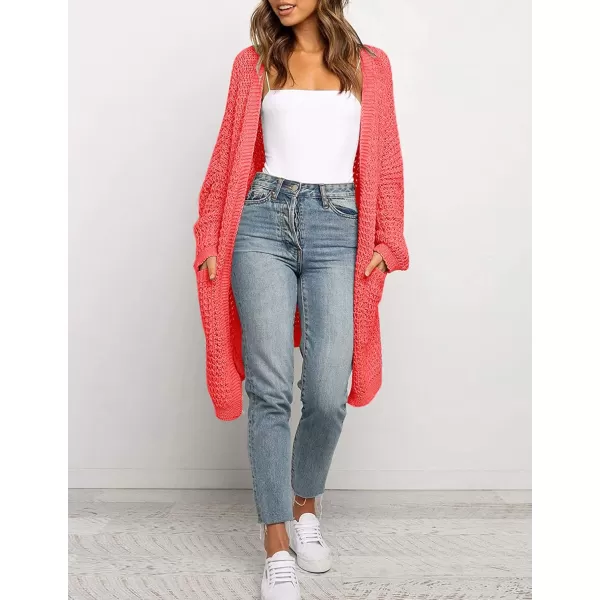 ZESICA Womens 2024 Fall Long Batwing Sleeve Open Front Chunky Knit Cardigan SweaterWatermelon