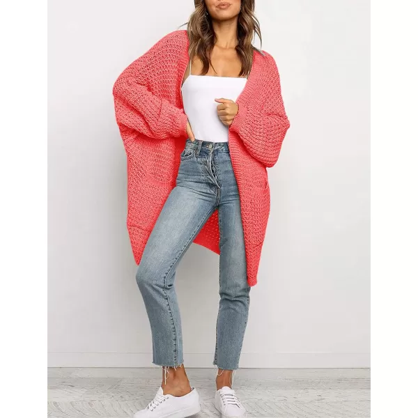 ZESICA Womens 2024 Fall Long Batwing Sleeve Open Front Chunky Knit Cardigan SweaterWatermelon