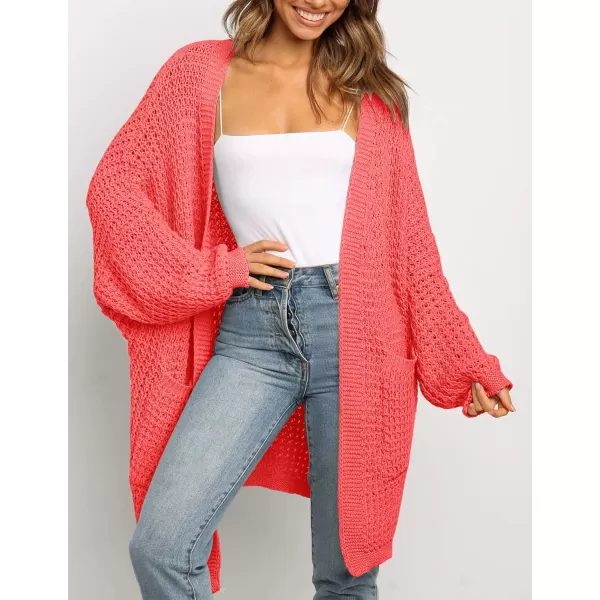 ZESICA Womens 2024 Fall Long Batwing Sleeve Open Front Chunky Knit Cardigan SweaterWatermelon