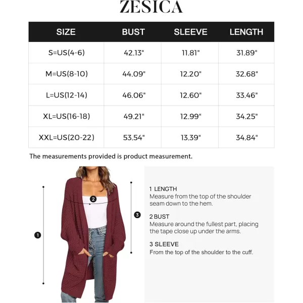 ZESICA Womens 2024 Fall Long Batwing Sleeve Open Front Chunky Knit Cardigan SweaterWinered