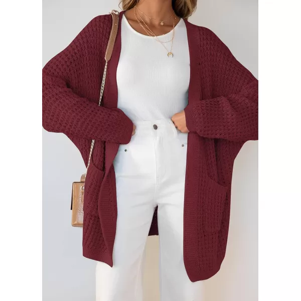 ZESICA Womens 2024 Fall Long Batwing Sleeve Open Front Chunky Knit Cardigan SweaterWinered