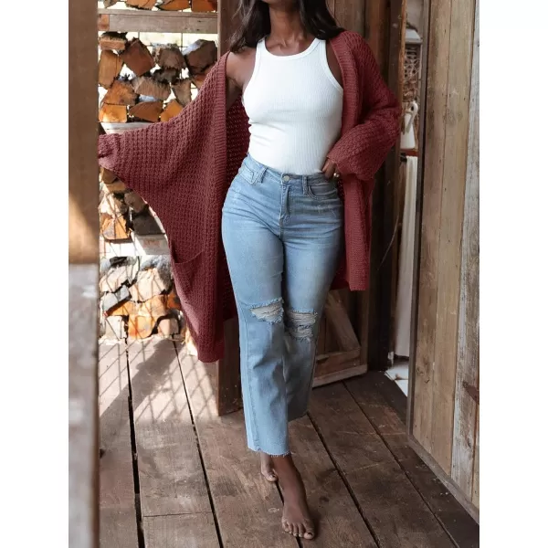 ZESICA Womens 2024 Fall Long Batwing Sleeve Open Front Chunky Knit Cardigan SweaterWinered