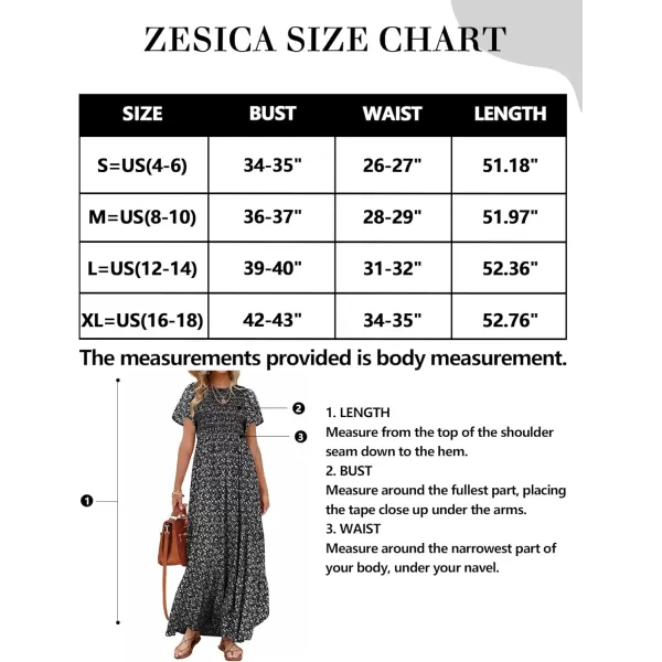 ZESICA Womens 2024 Summer Casual Floral Print Short Flutter Sleeve Crew Neck Smocked High Waist Flowy Maxi DressBlack