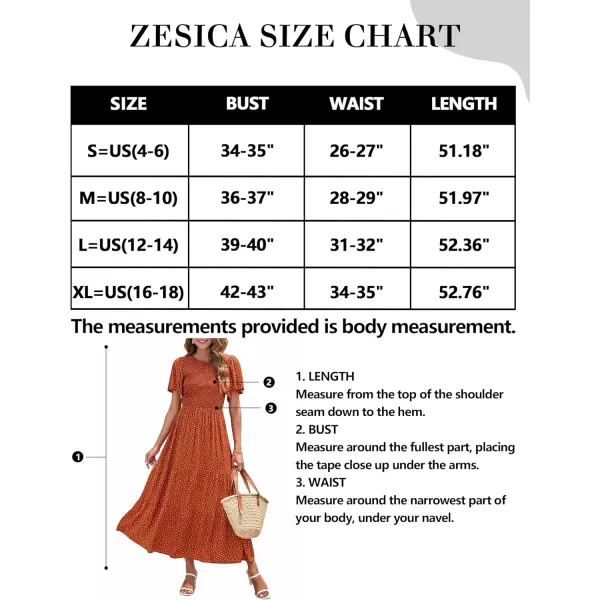 ZESICA Womens 2024 Summer Casual Floral Print Short Flutter Sleeve Crew Neck Smocked High Waist Flowy Maxi DressCaramel