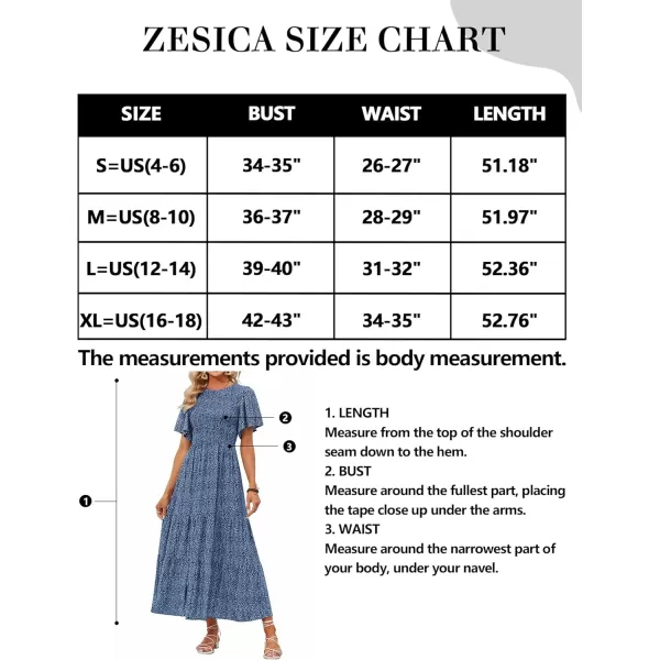 ZESICA Womens 2024 Summer Casual Floral Print Short Flutter Sleeve Crew Neck Smocked High Waist Flowy Maxi DressDarkblue