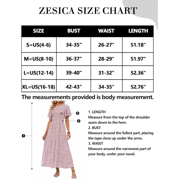 ZESICA Womens 2024 Summer Casual Floral Print Short Flutter Sleeve Crew Neck Smocked High Waist Flowy Maxi DressDarkpink
