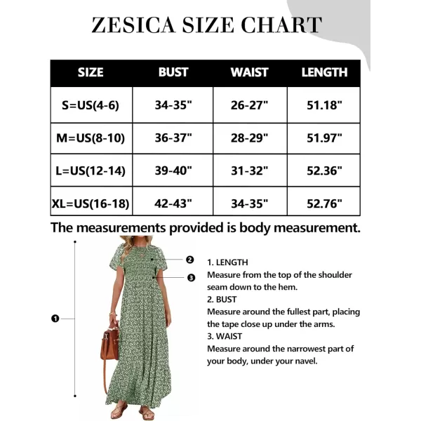 ZESICA Womens 2024 Summer Casual Floral Print Short Flutter Sleeve Crew Neck Smocked High Waist Flowy Maxi DressOlive