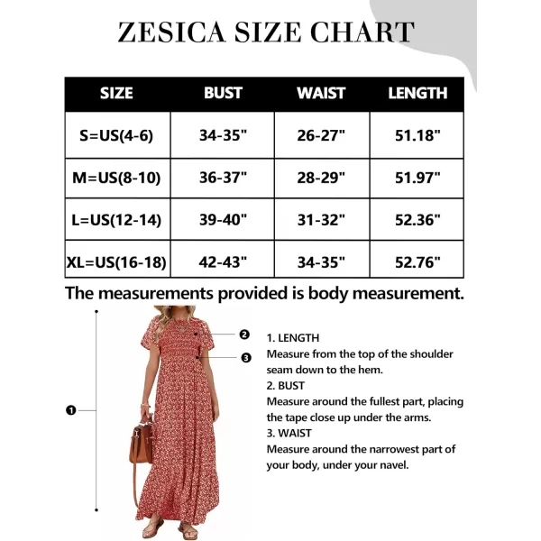 ZESICA Womens 2024 Summer Casual Floral Print Short Flutter Sleeve Crew Neck Smocked High Waist Flowy Maxi DressOrangered