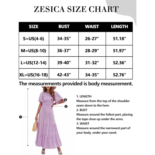 ZESICA Womens 2024 Summer Casual Floral Print Short Flutter Sleeve Crew Neck Smocked High Waist Flowy Maxi DressPurple
