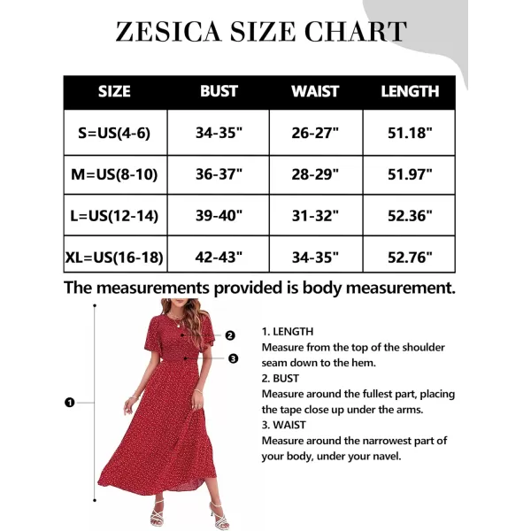 ZESICA Womens 2024 Summer Casual Floral Print Short Flutter Sleeve Crew Neck Smocked High Waist Flowy Maxi DressRed