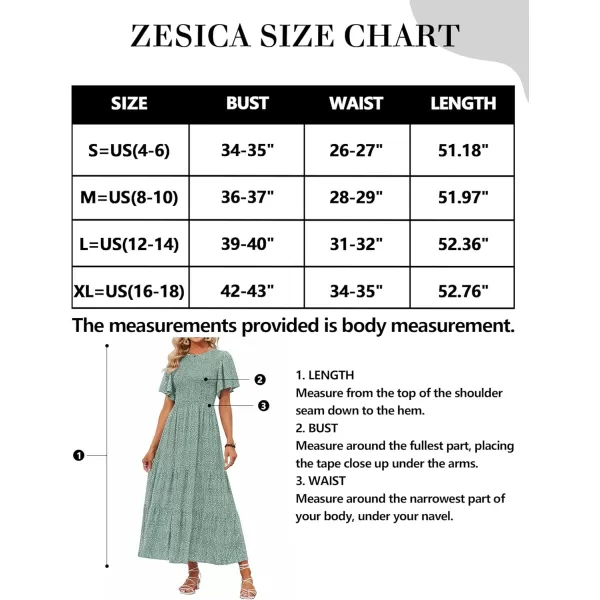 ZESICA Womens 2024 Summer Casual Floral Print Short Flutter Sleeve Crew Neck Smocked High Waist Flowy Maxi DressSage