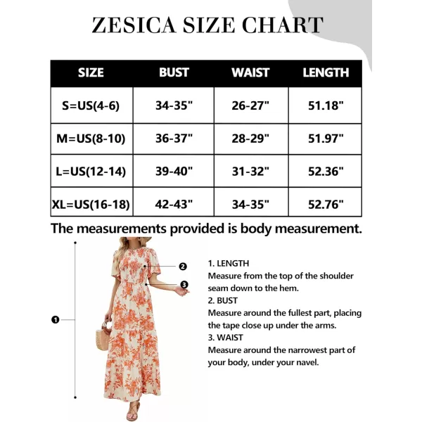 ZESICA Womens 2024 Summer Casual Floral Print Short Flutter Sleeve Crew Neck Smocked High Waist Flowy Maxi DressTangerine