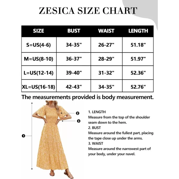 ZESICA Womens 2024 Summer Casual Floral Print Short Flutter Sleeve Crew Neck Smocked High Waist Flowy Maxi DressYellow