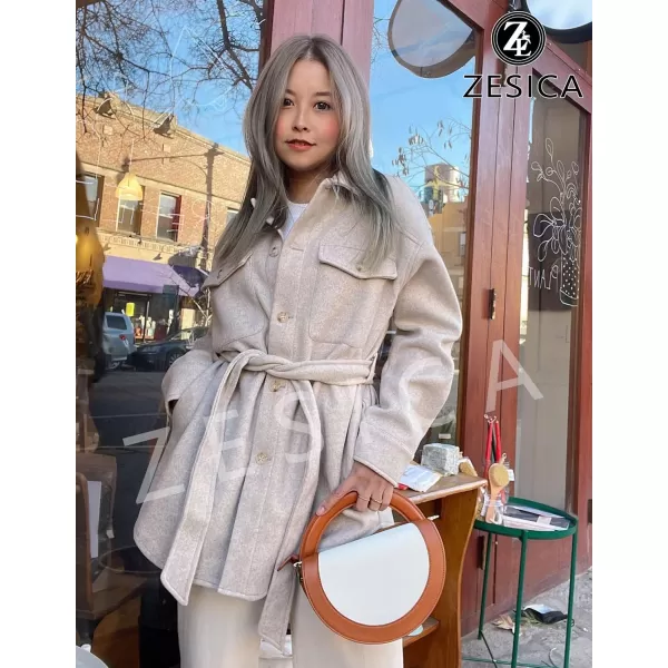 ZESICA Womens Casual Trench Coat Long Sleeve Lapel Button Down Belted Jacket Outerwear Peacoat with PocketsApricot