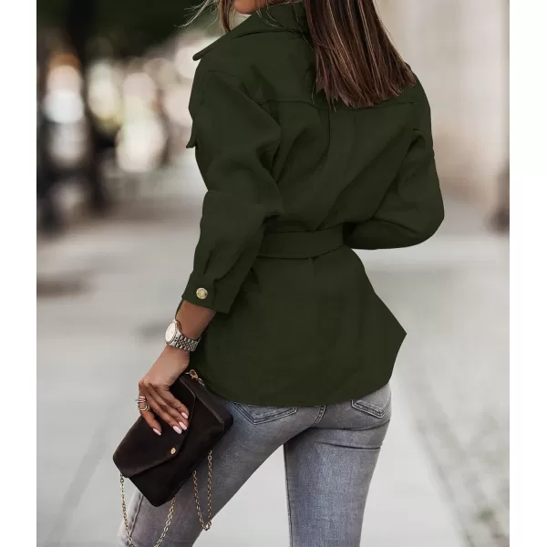 ZESICA Womens Casual Trench Coat Long Sleeve Lapel Button Down Belted Jacket Outerwear Peacoat with PocketsArmy Green