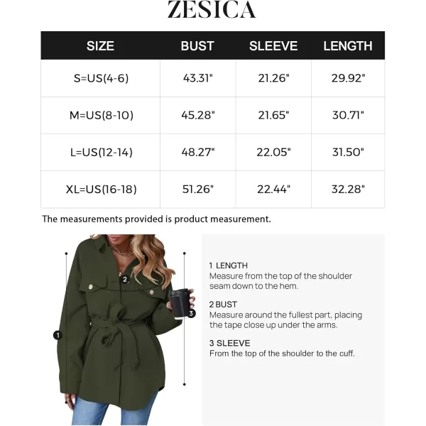 ZESICA Womens Casual Trench Coat Long Sleeve Lapel Button Down Belted Jacket Outerwear Peacoat with PocketsArmy Green