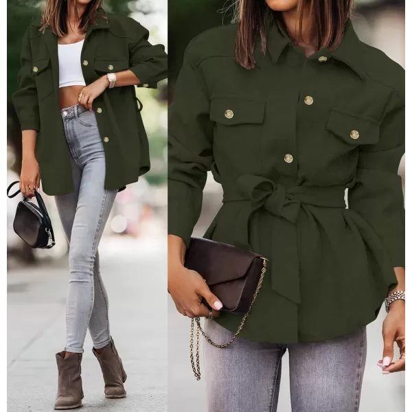 ZESICA Womens Casual Trench Coat Long Sleeve Lapel Button Down Belted Jacket Outerwear Peacoat with PocketsArmy Green