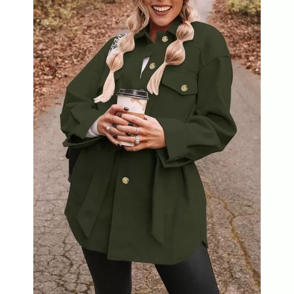 ZESICA Womens Casual Trench Coat Long Sleeve Lapel Button Down Belted Jacket Outerwear Peacoat with PocketsArmy Green