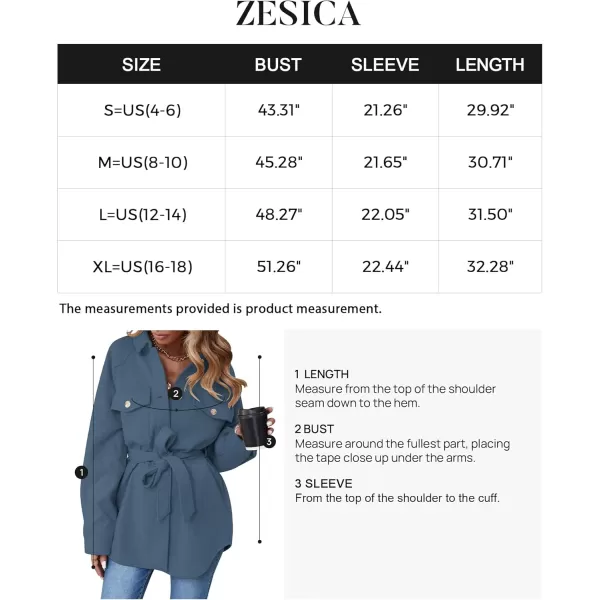 ZESICA Womens Casual Trench Coat Long Sleeve Lapel Button Down Belted Jacket Outerwear Peacoat with PocketsBlue