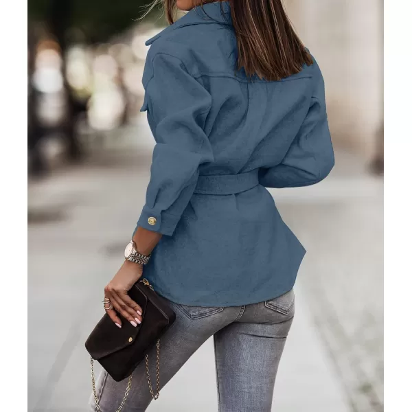ZESICA Womens Casual Trench Coat Long Sleeve Lapel Button Down Belted Jacket Outerwear Peacoat with PocketsBlue