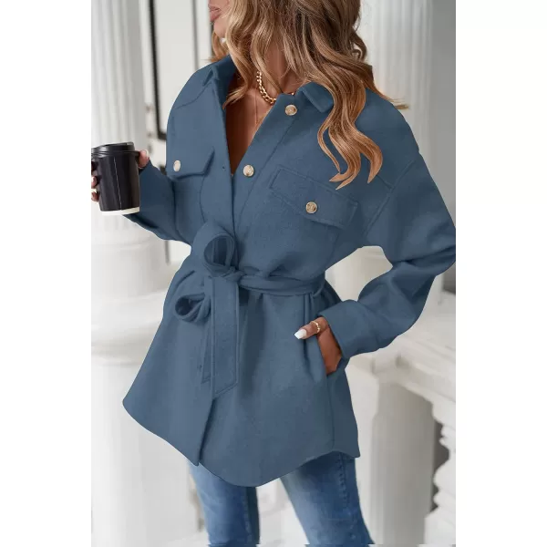 ZESICA Womens Casual Trench Coat Long Sleeve Lapel Button Down Belted Jacket Outerwear Peacoat with PocketsBlue