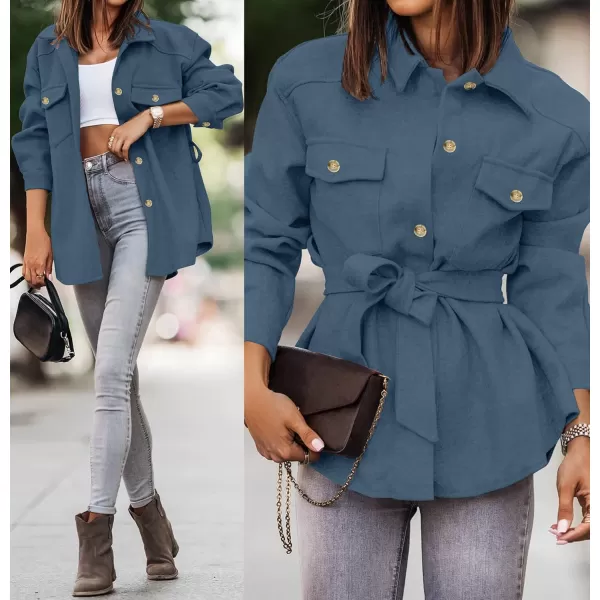 ZESICA Womens Casual Trench Coat Long Sleeve Lapel Button Down Belted Jacket Outerwear Peacoat with PocketsBlue
