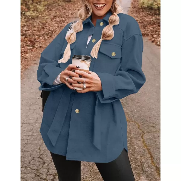 ZESICA Womens Casual Trench Coat Long Sleeve Lapel Button Down Belted Jacket Outerwear Peacoat with PocketsBlue
