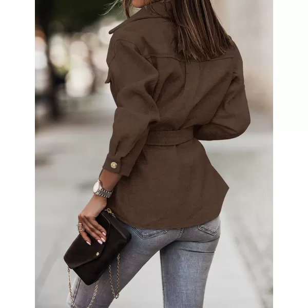 ZESICA Womens Casual Trench Coat Long Sleeve Lapel Button Down Belted Jacket Outerwear Peacoat with PocketsCoffee