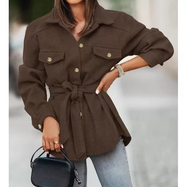 ZESICA Womens Casual Trench Coat Long Sleeve Lapel Button Down Belted Jacket Outerwear Peacoat with PocketsCoffee