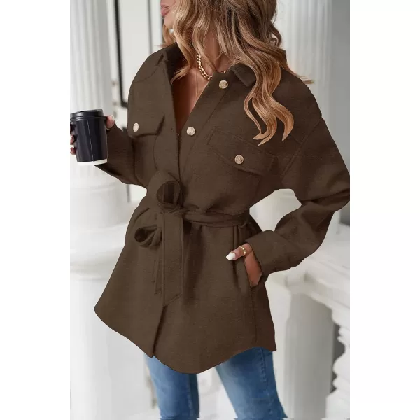 ZESICA Womens Casual Trench Coat Long Sleeve Lapel Button Down Belted Jacket Outerwear Peacoat with PocketsCoffee