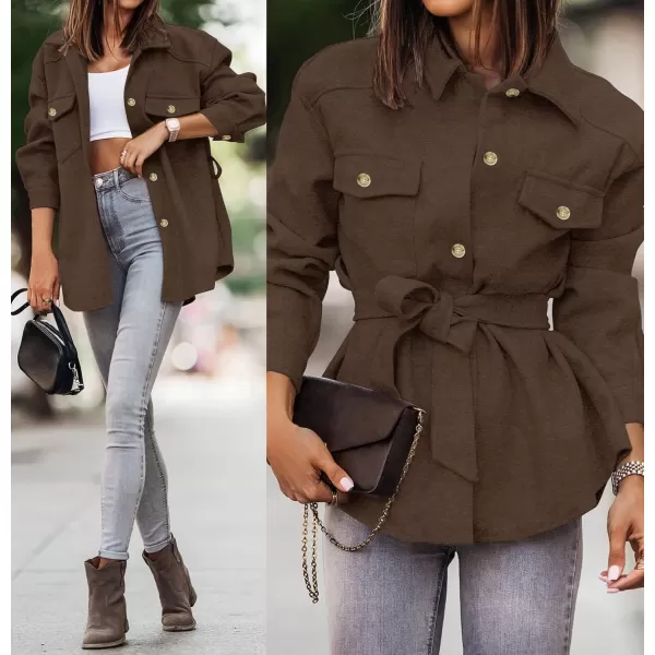 ZESICA Womens Casual Trench Coat Long Sleeve Lapel Button Down Belted Jacket Outerwear Peacoat with PocketsCoffee