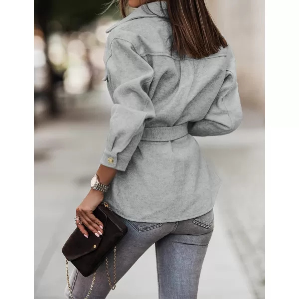 ZESICA Womens Casual Trench Coat Long Sleeve Lapel Button Down Belted Jacket Outerwear Peacoat with PocketsGrey