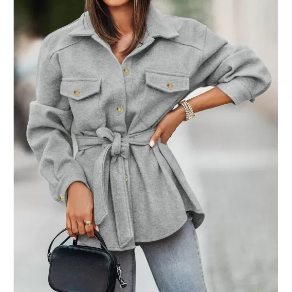 ZESICA Womens Casual Trench Coat Long Sleeve Lapel Button Down Belted Jacket Outerwear Peacoat with PocketsGrey