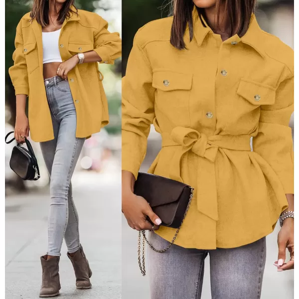 ZESICA Womens Casual Trench Coat Long Sleeve Lapel Button Down Belted Jacket Outerwear Peacoat with PocketsLight Yellow